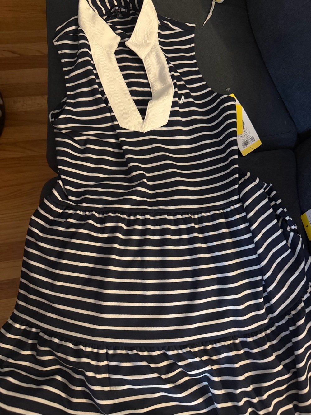 Nautica Jeans Navy and White Striped Polo with Contrast Collar